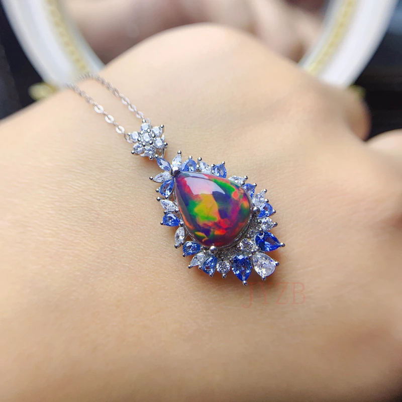 Natural black Opal water drop pendant necklace classic natural Opal luxury design