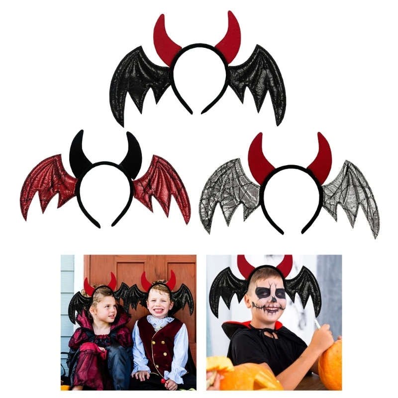 

Gothic Bat Wing Devil Horn Shape Headband Adult Kids Halloween Cosplay Hair Hoop Women Men Carnival Party Hairband Photo Props
