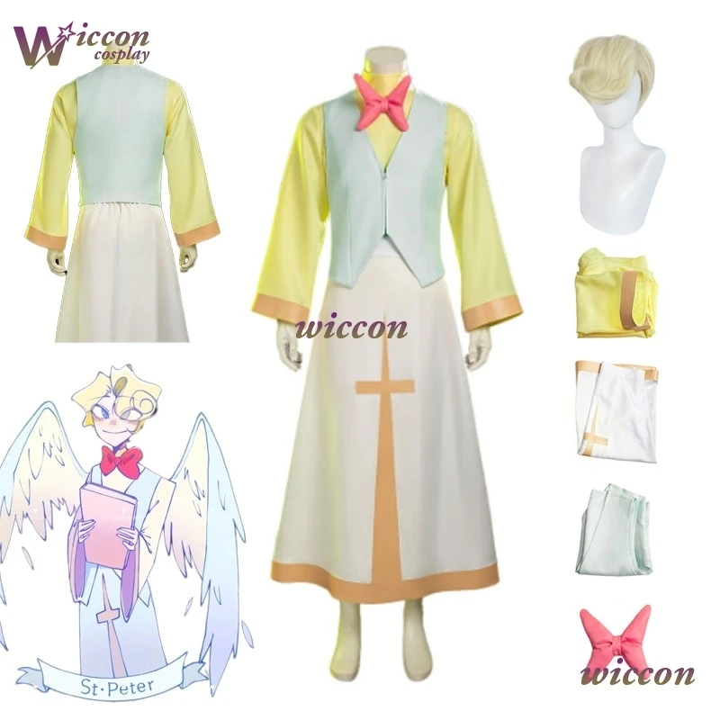 St. Peter Halo Wig Dress Anime Hazzbin Cosplay Hotel Angel St. Peter Cosplay Costume Adult Men Carnival Halloween Cos Costume