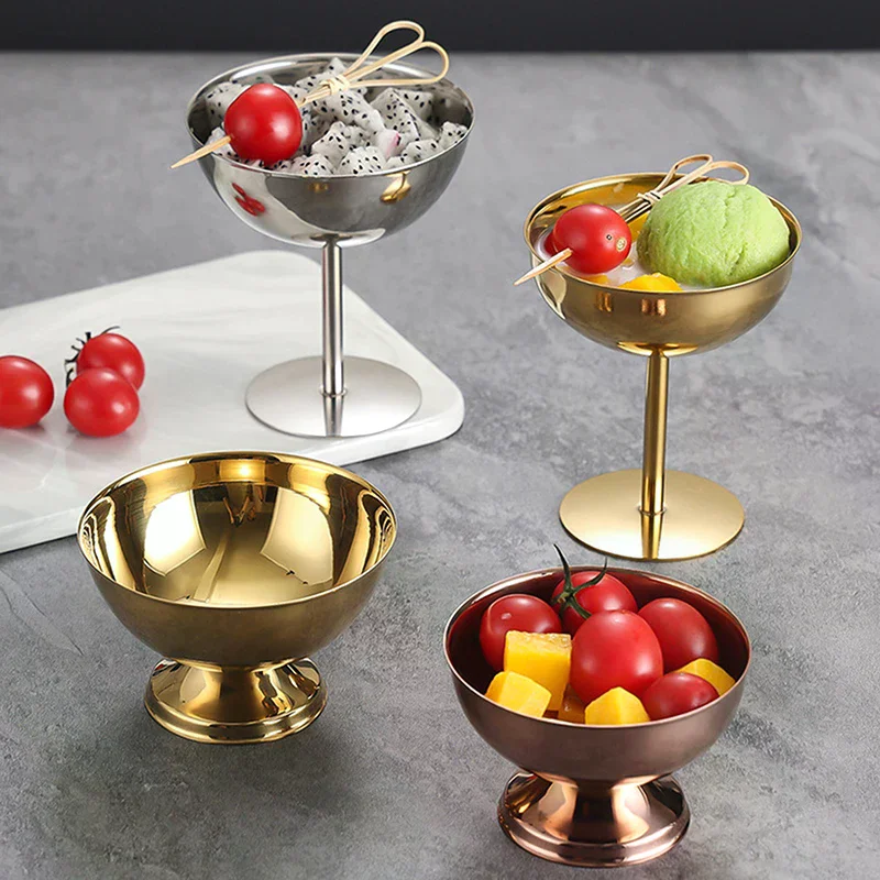 304 Stainless Steel Retro High-foot Dessert Cup Luxury Ice Cream Container Hotel Restaurant Cocktail Glass Pudding