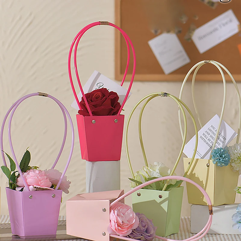 1Pc Handle Kraft Paper Flower Bags Flowers Wrapping Gift Flower Packaging Boxes For Home Wedding Party Decoration