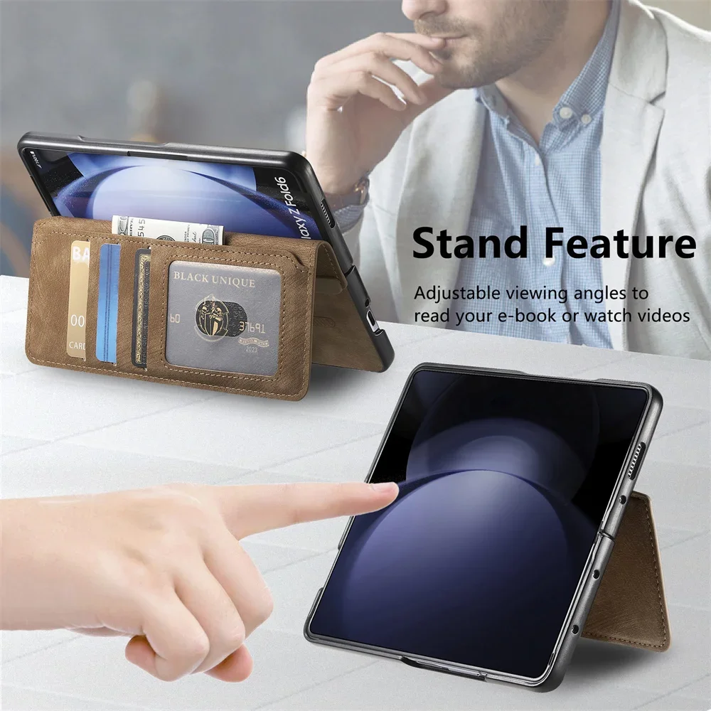 2 in 1 Detachable Card Solt Wallet For Magsafe Magnetic Phone Case For Samsung Galaxy Z Fold 6 5 Fold6 Fold5 5G PU Leather Cover