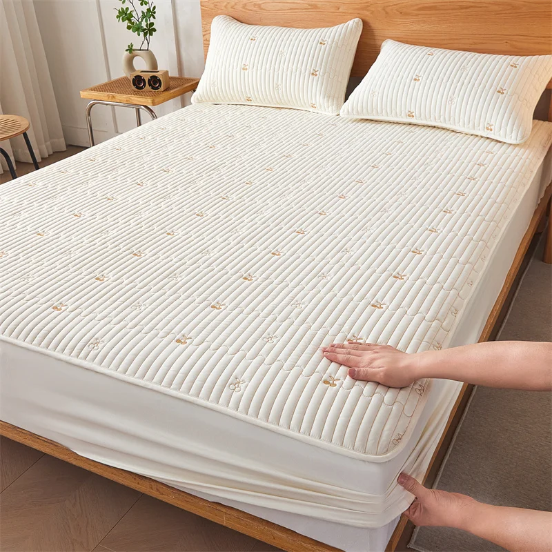 Waterproof Bed Sheets Thick Bed linen Embroidered double bedspreads bed sheet polyester Elastic Fitted Sheet mattress protector