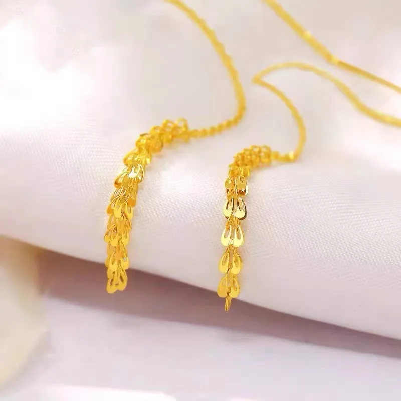 

Shining Real 18k Gold Crested Tassel Earrings for Woman High-quality Luxury AU750 Earring Party Banquet Jewelry
