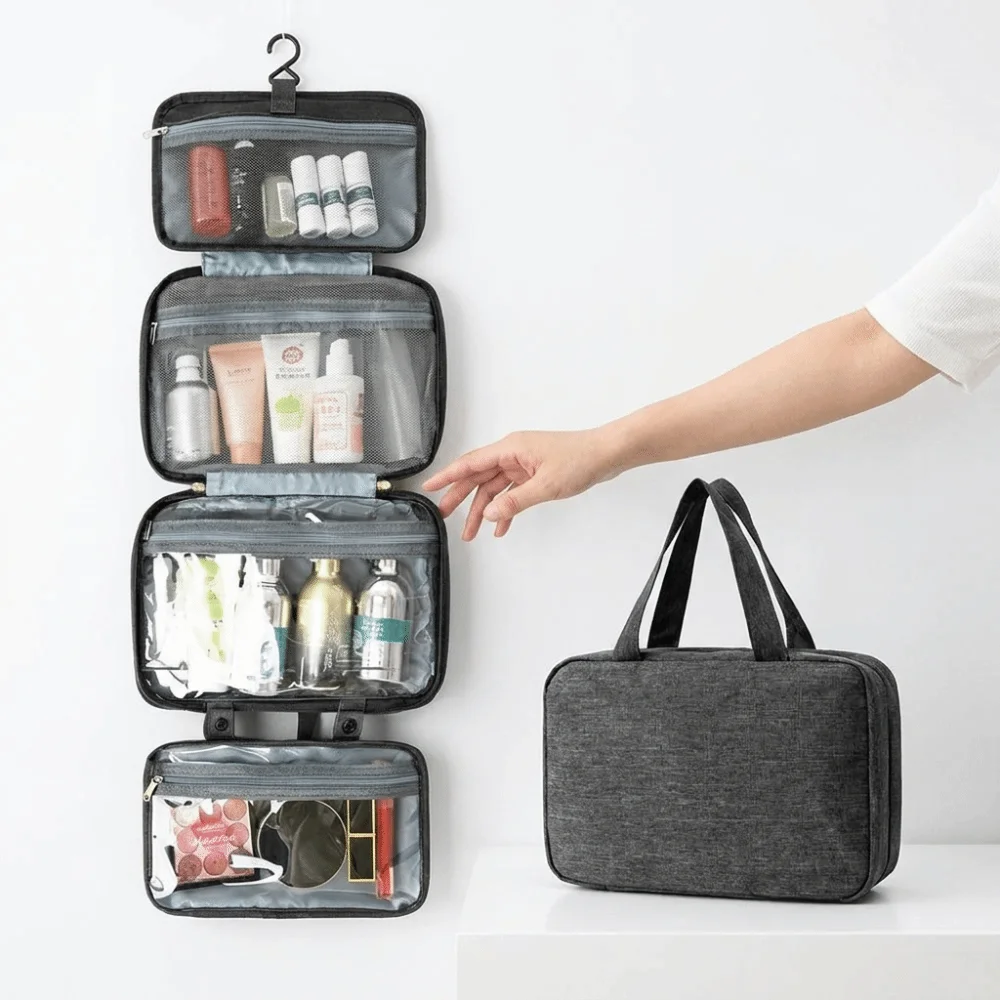 Large Capacity Travel Hanging Wash Bag Wet Dry Separation Waterproof Cosmetic Organizer Multi-Pocket Multi Compartments