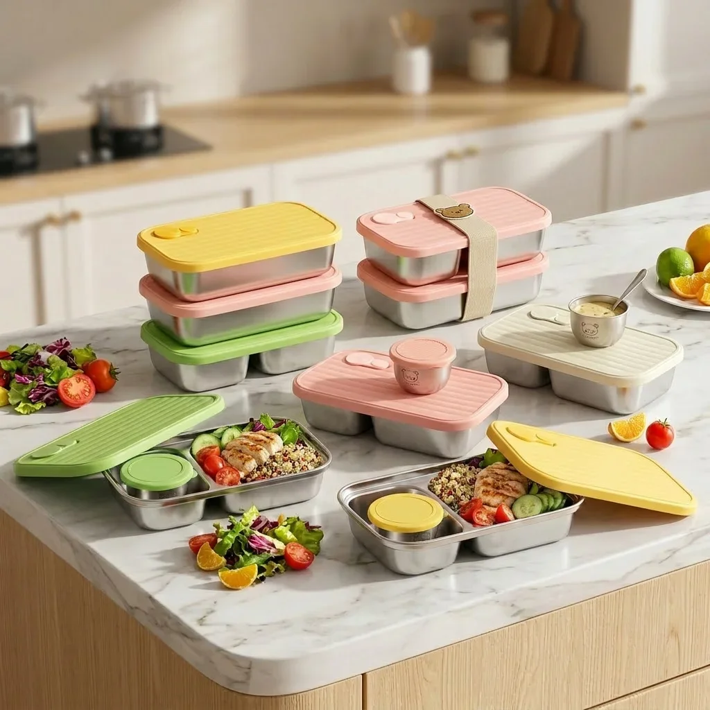 Durable Sealed Bento Box With Sauce Box 304 Stainless Steel Lunch Box Microwave Safe Fruit Salad Food Container For Students