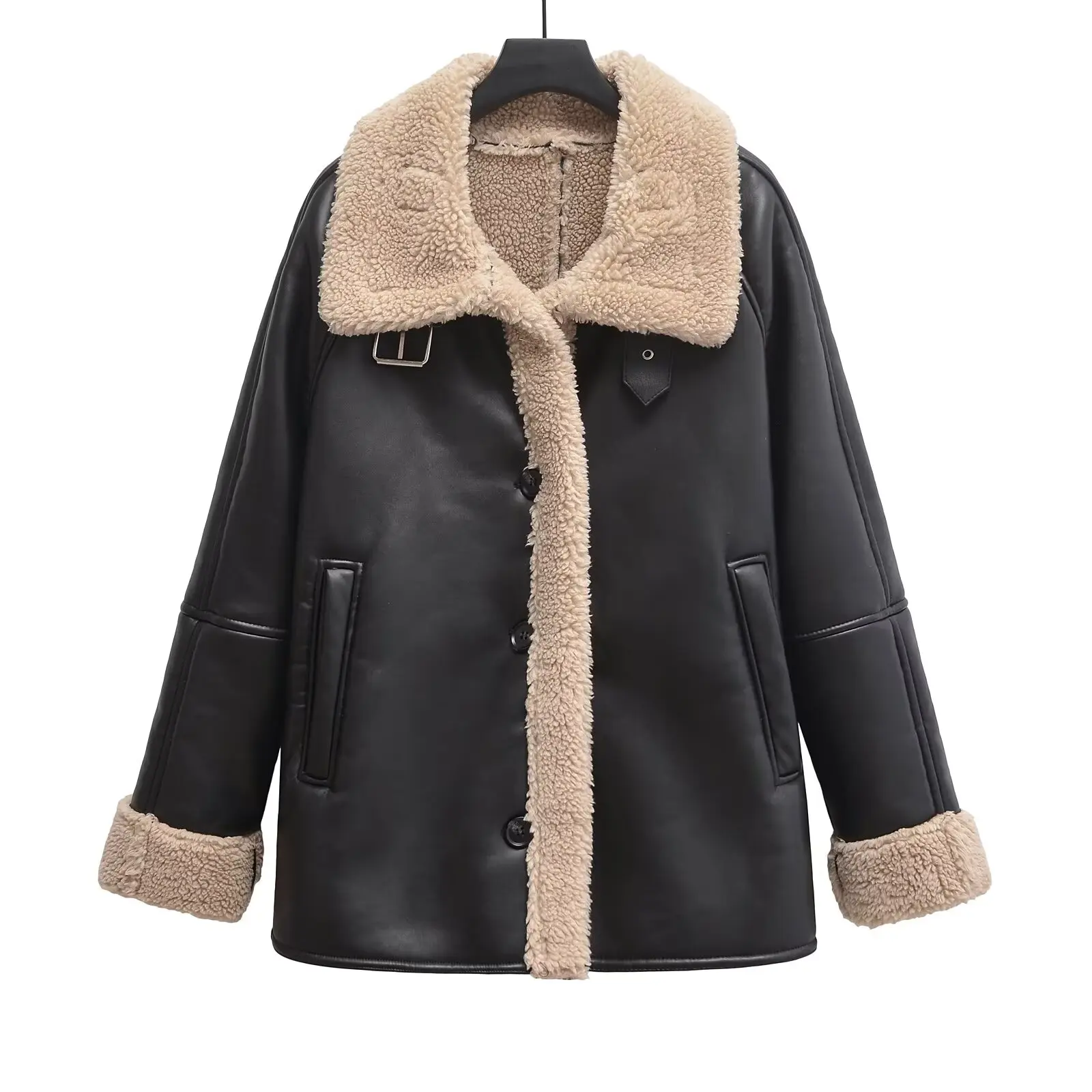 European and American style winter new style lapel sherpa jacket for women fashionable and versatile fur all-in-one warm top