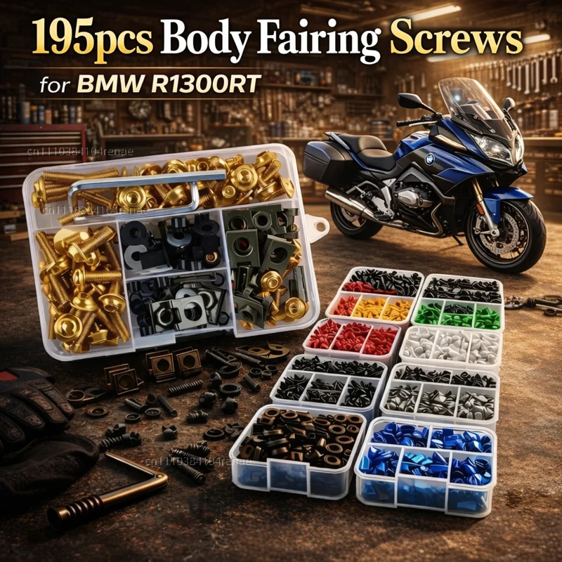 195-teiliges Motorrad-Verkleidungsschrauben-Set mit Muttern für BMW R1300RT R 1300 RT R1300 1300RT RT1300 Option 719 Kit Aluminium CNC-Clips