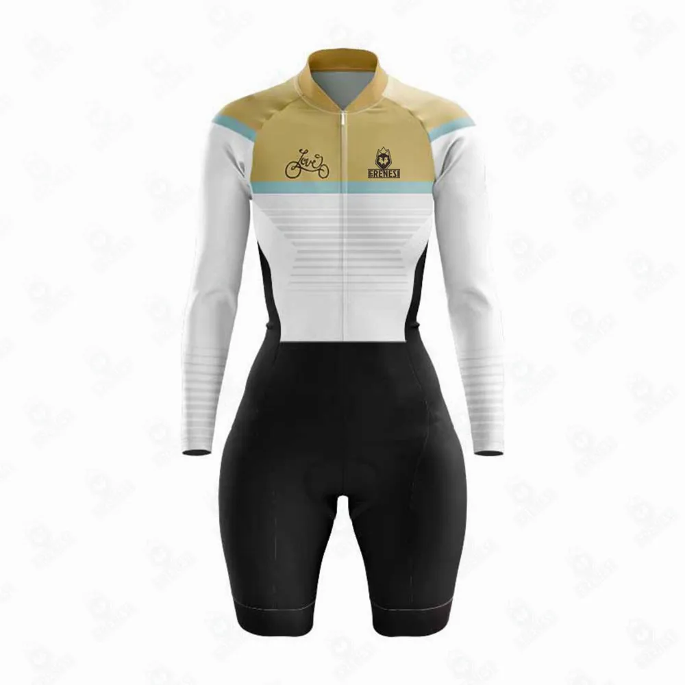 

Frenesi Women's Long Sleeve Shorts Cycling Jumpsuit Bicycle Skin Suits Girls Monkey Triathlon Enterizos Cyclist Suit