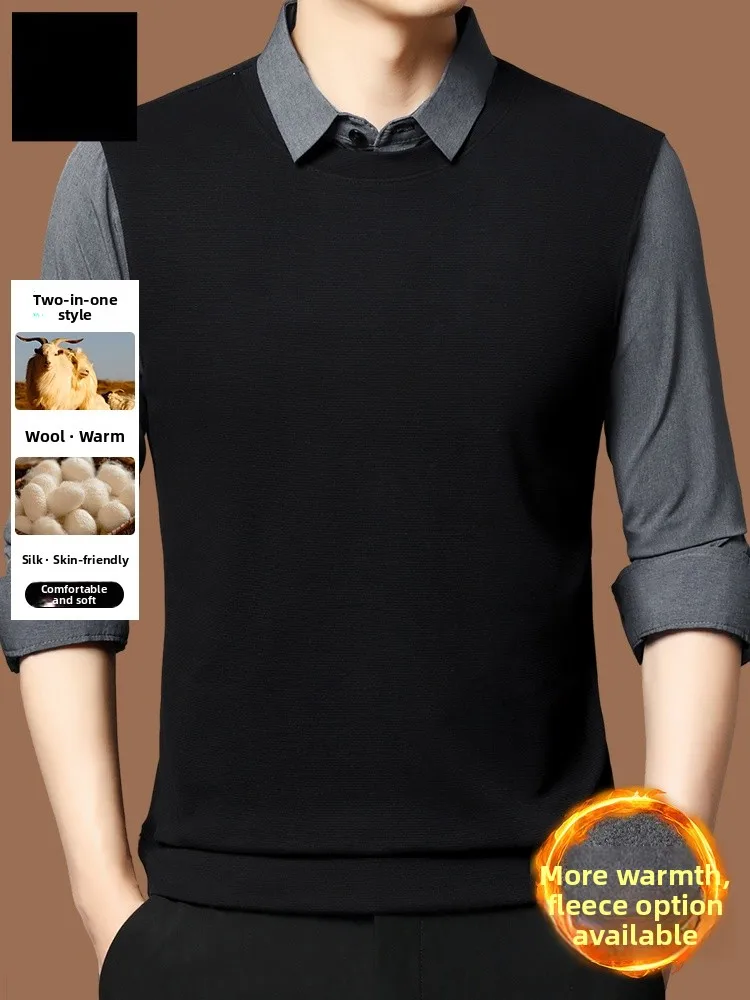 

Мужской высококачественный зимний вязаный свитер из двух частей из смеси шерсти Thi Warm Busin Sle, повседневная одежда Long Sve Regular Fit