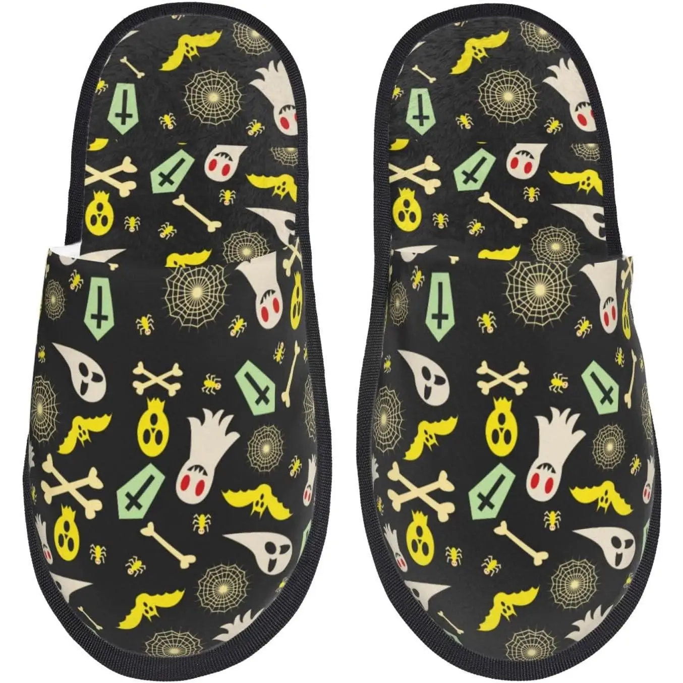

Cartoon Skull Spider Web Print Women'S Fuzzy Slip On Indoor Outdoor Winter House Slippers Fuzzy Slippers