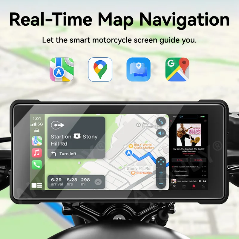 Ahoudy motocicleta carplay 6.86 Polegada tela gps portátil ip67 sem fio carplay android navegação automática da motocicleta à prova dwaterproof água