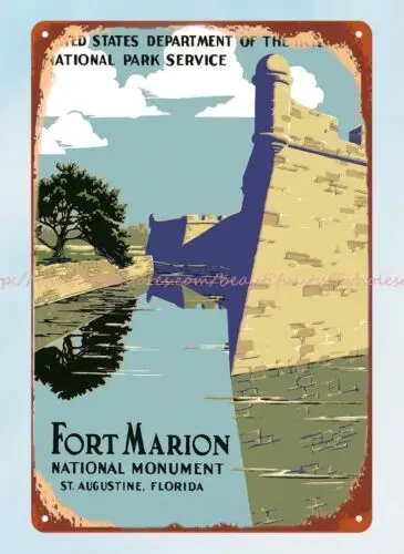 Fort Marion National Monument, St. Augustine, Florida 1938 metal tin sign