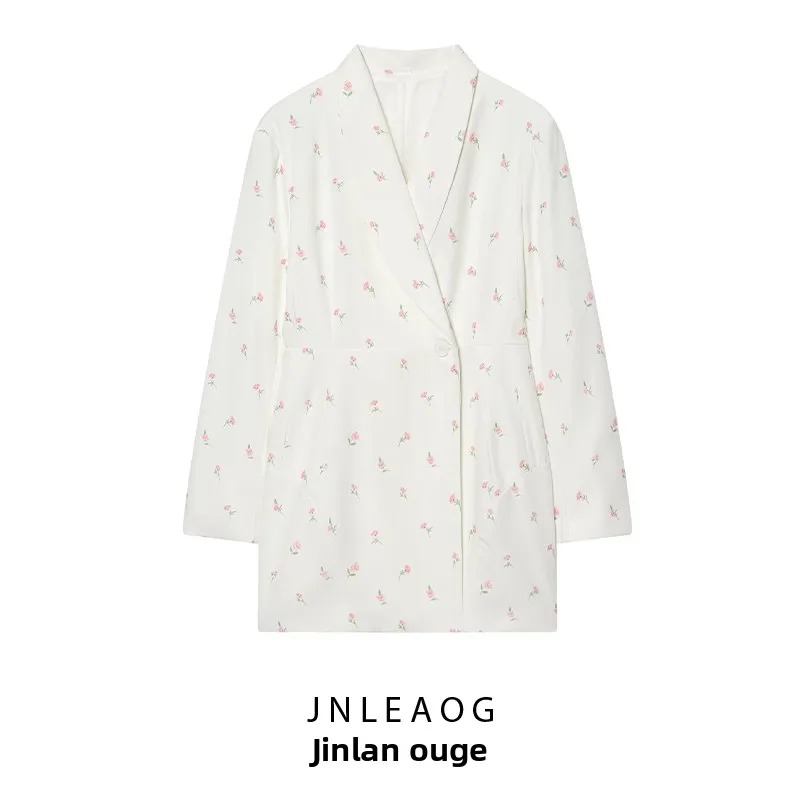 

Женский модный костюм JNLEAOG с принтом, длинными рукавами и поясом на талии, осенний, новый стиль, универсальный дизайн, деловой повседневный, полиэстер