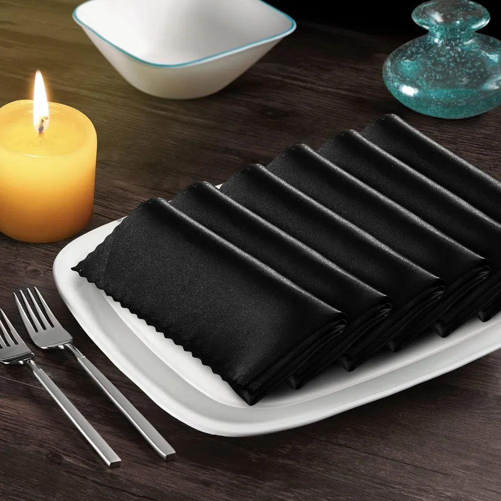 

Набор из 6 черных атласных зубчатых салфеток — 18x18 дюймов, гладкие и многоразовые для свадебного ужина, обеда, банкета, отдыха