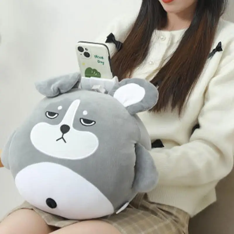 Hand Warmer Pillow Plush Hugging Cushion Multifunction Home Animal Doll Plush Muffs Cartoon Cold Hand Pillow With Phone Holder