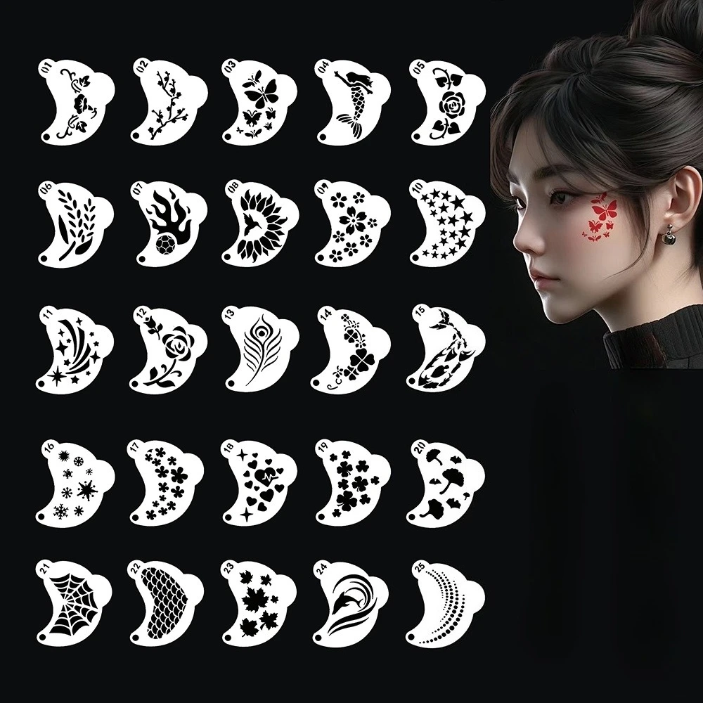

25pcs/set Face Painting Stencils Reusable Plastic Templates for Kids Adults Party Festivals DIY Art Design Various Pattern