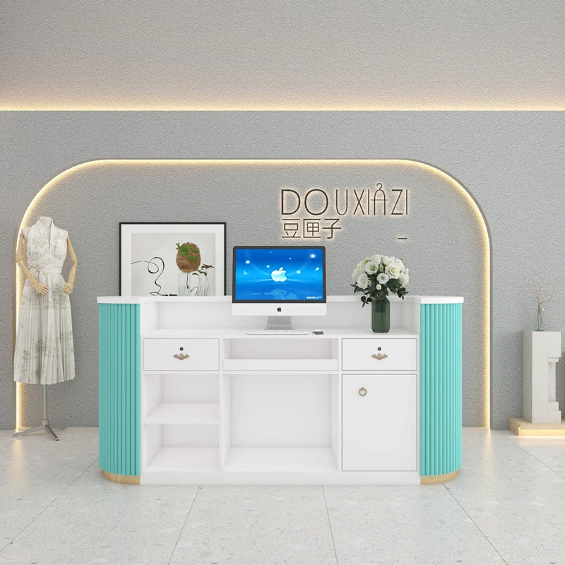 Contatore di servizi commerciali moderno e semplice in materiale MDF per l'uso del salone di bellezza del boutique di abbigliamento del bar del negozio aziendale