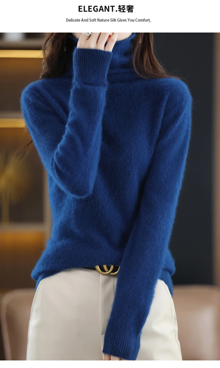 Autumn and Winter 2022 Women's High Neck Pullover 100% Pure Mink Cashmere Sweater Knitted Soft Fashion Women's Clothing