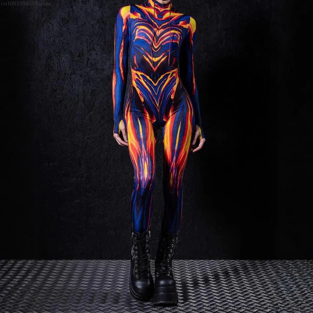 2025 Halloween Cosplay Tights Jumpsuit 3d Printing Long Sleeve Women Bodysuit Carnival Party Stage Showing Perfermence Catsuit - Image 2