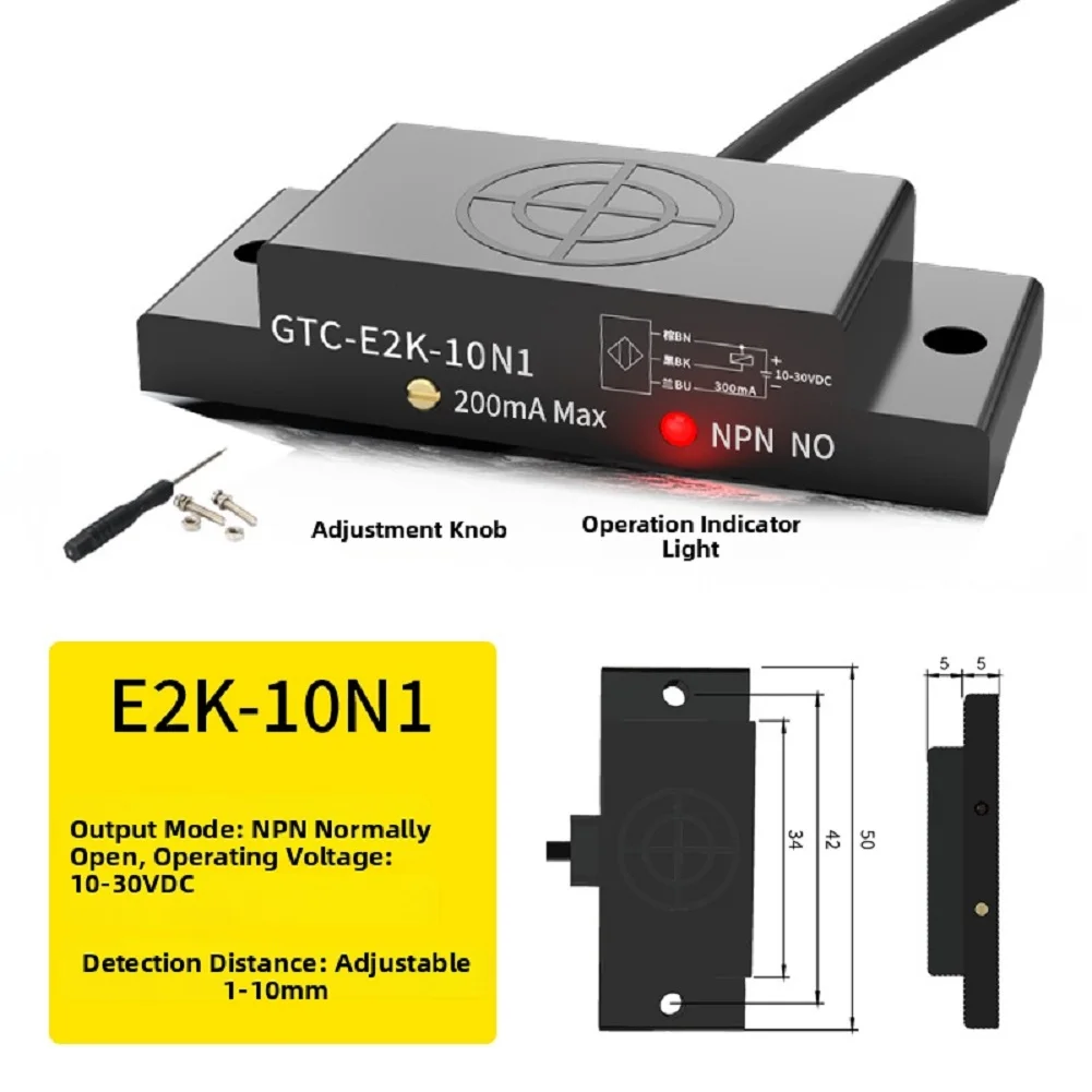 2026 Adjustable Capacitive Proximity Sensor E2K Series 1-10mm Range DC 12-24V Switch With LED Indicator For PLC Machine Tools