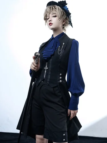 Imagen 1 del producto Preorden Ouji Lolita Vintage Lolita negra y azul, chaleco largo del Principito de la Edad Media de Princess Chronicles