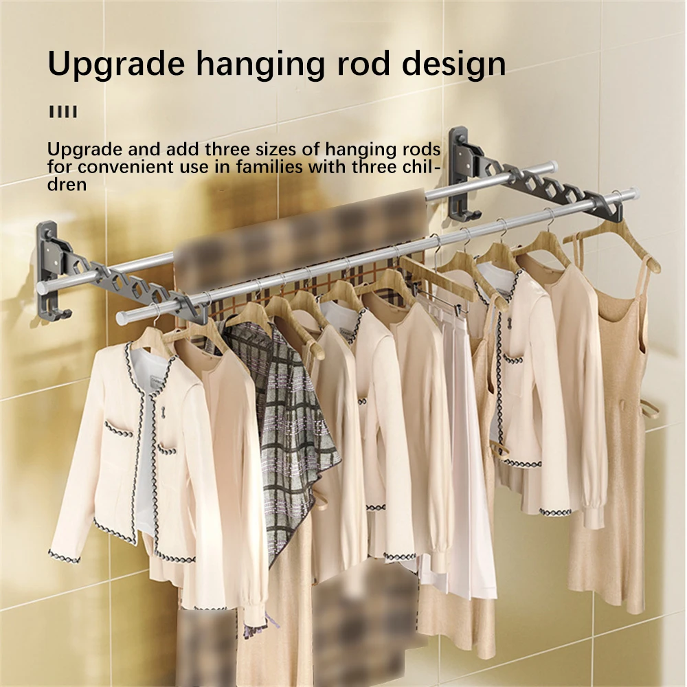 Wall -mounted Interior Drying Rod Balcony Folding Drying Rack Toilet Toilet Clothes Drying Rod Free Punching Drying Rod