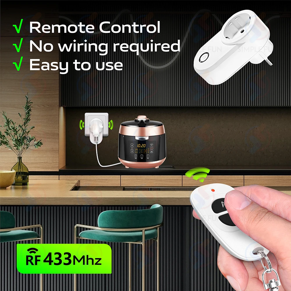 433Mhz Wireless Smart Outlet Remote Control Socket EU FR,Waterproof Remote,15A 110V 220V RF Plug for Home Appliances Lamp ON OFF