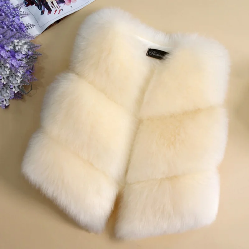 High Quality! Girls Faux Fox Fur Vest Candy colors children winter coats Smooth Fox Fur Jacket for kid Faux Fur Outwears