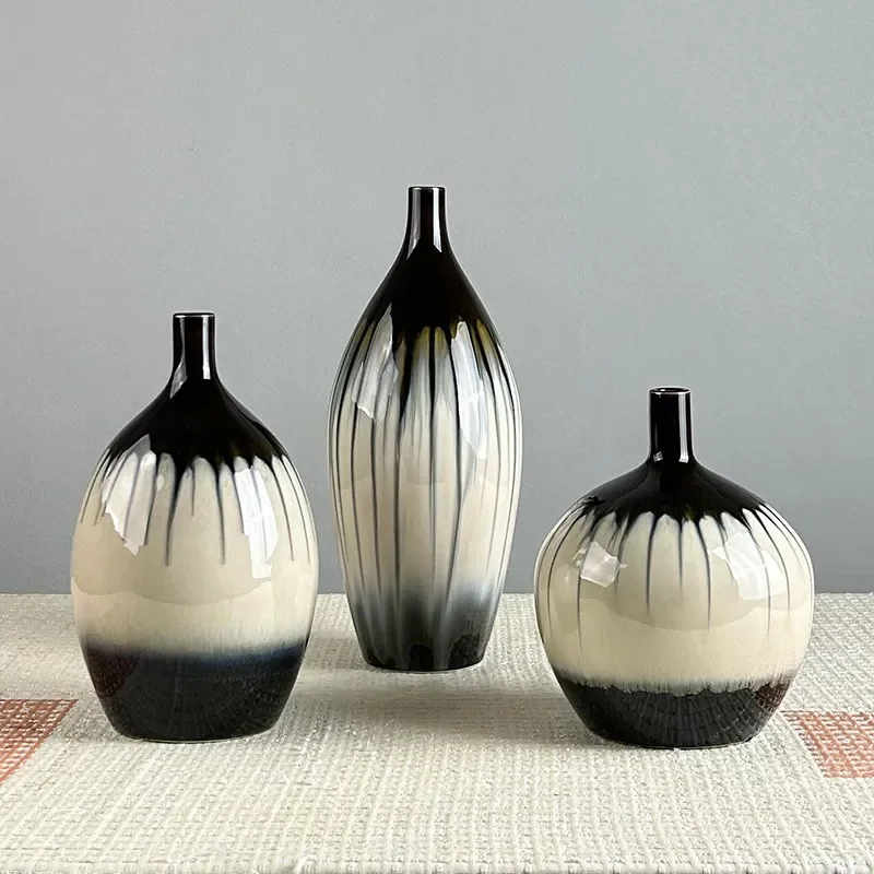 for Jingdezhen Ceramics Kiln Changed Vase Three Piece Set Classical Home Ornaments Retro Living Room Decoration Handicrafts