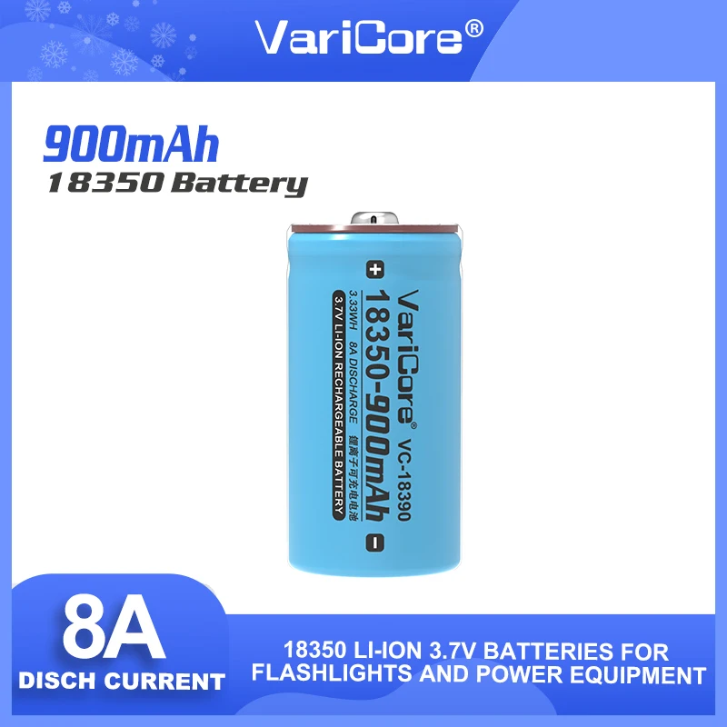 

VariCore VC-18390 18350 Battery 900mAh 3.7V High Drain 8A Discharge Rechargeable Li-ion for Flashlight Vape