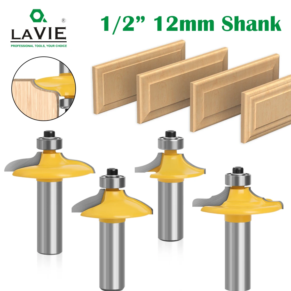 

LAVIE 4pcs 12mm 1/2" Shank Drawer Face Mill Round Over And Beading Edging Router Bit Set C3 Carbide Tipped Woodworking MC03059