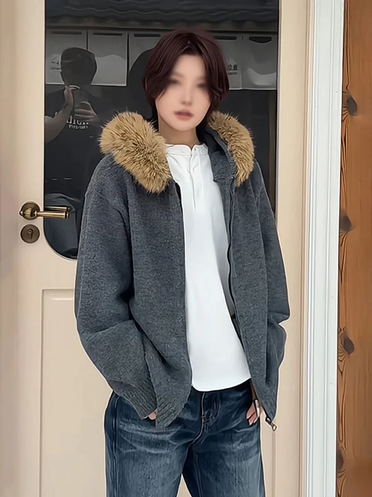 

Темно-серый кардиган с капюшоном в стиле кэжуал для мужчин, модная осенне-зимняя американская куртка из полиэстера с длинными рукавами, стандартный крой