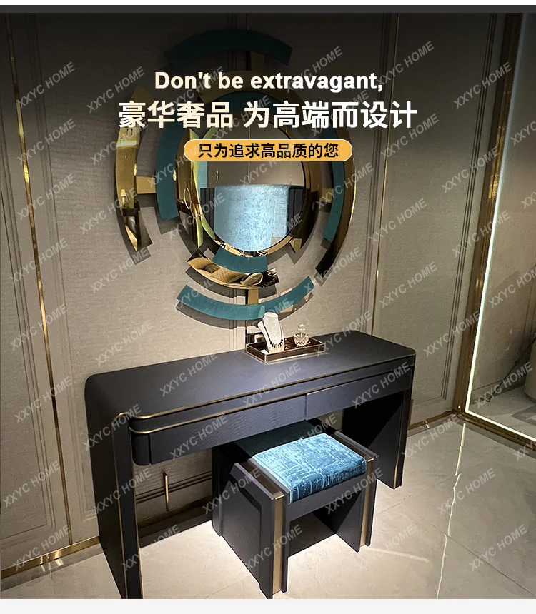 light luxury solid wood dressing table luxury round decorative mirror simple dressing table