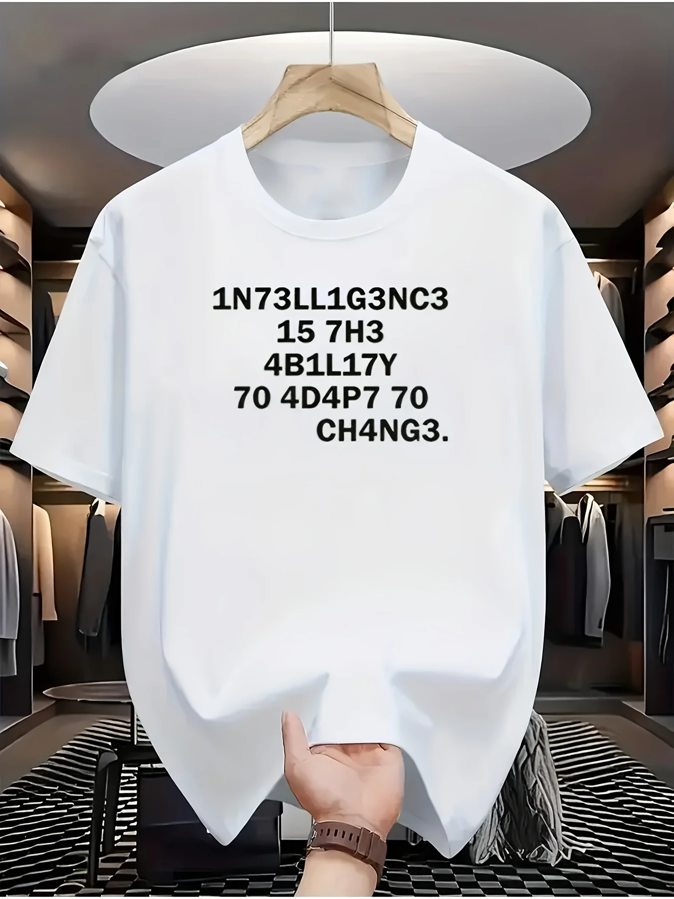Round Neck Short Sleeve T-Shirt with Tech Code Style Numeric and Alphabet Substitution 