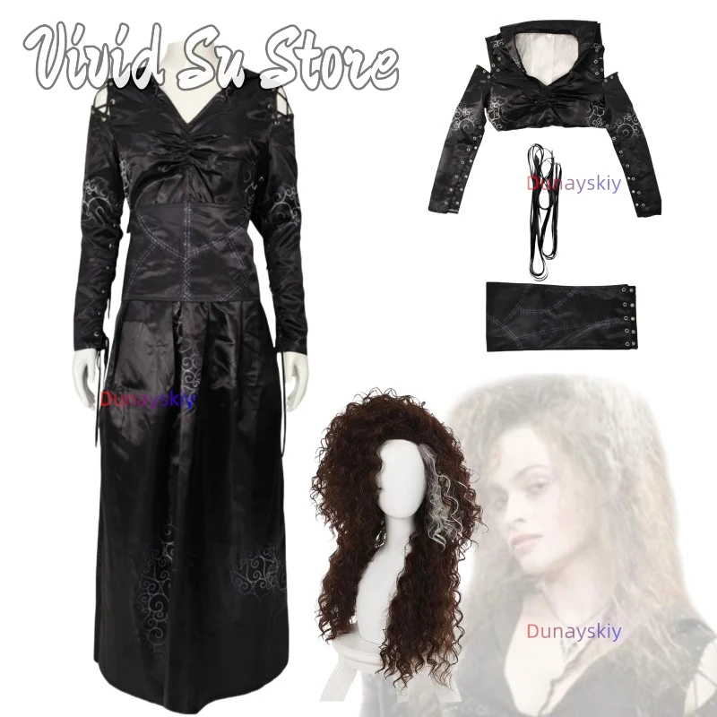 Disfraz de Cosplay de Anime Bellatrix Cos Lestrange, disfraz de fiesta de Carnaval y Halloween, traje de juego de rol, disfraz de mujer