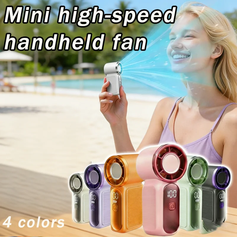 Portable Rechargeable Turbo Handheld Fan Mini High Speed with LED Display Desk Fan Outdoor Cooling for Summer