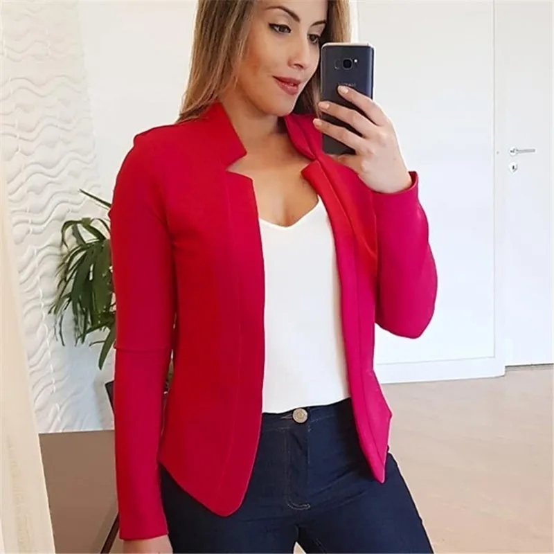 Casual Slim Fit Coat with No Button Closure Mid Length Elegant Commuter Notched Lapel Patchwork Regular Sleeve Women Suit