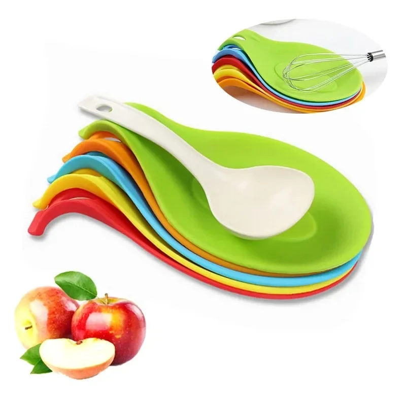 Silicone Spoon Holder Rest Pad Kitchen Utensils Spatula Eggbeater Heat Durable Resistant Placemat Tray Insulation Kitchen Tools