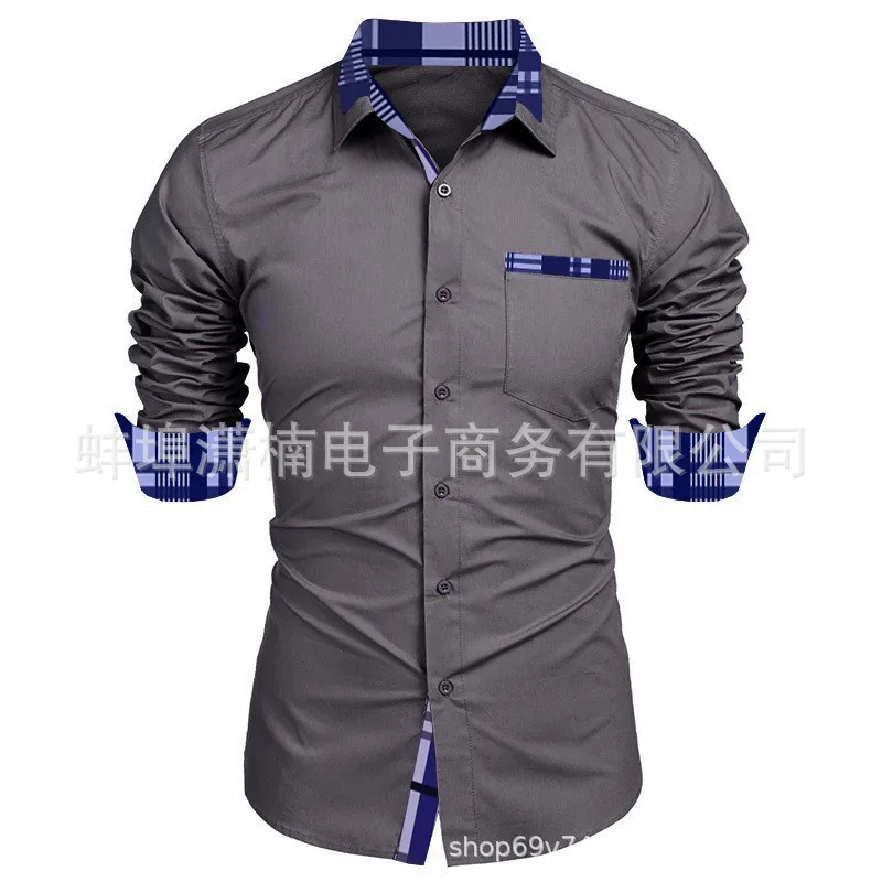 Autumn Long-sleeved Shirt Contrasting Color Fashion Button-up Shirt Men