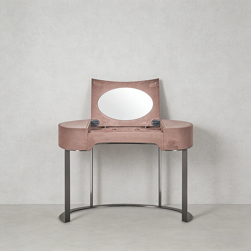 

Customization Bedroom Fabric Decor Makeup Vanity Brushed Stainless Steel Legs Modern Luxury Dressing Table with Mirror