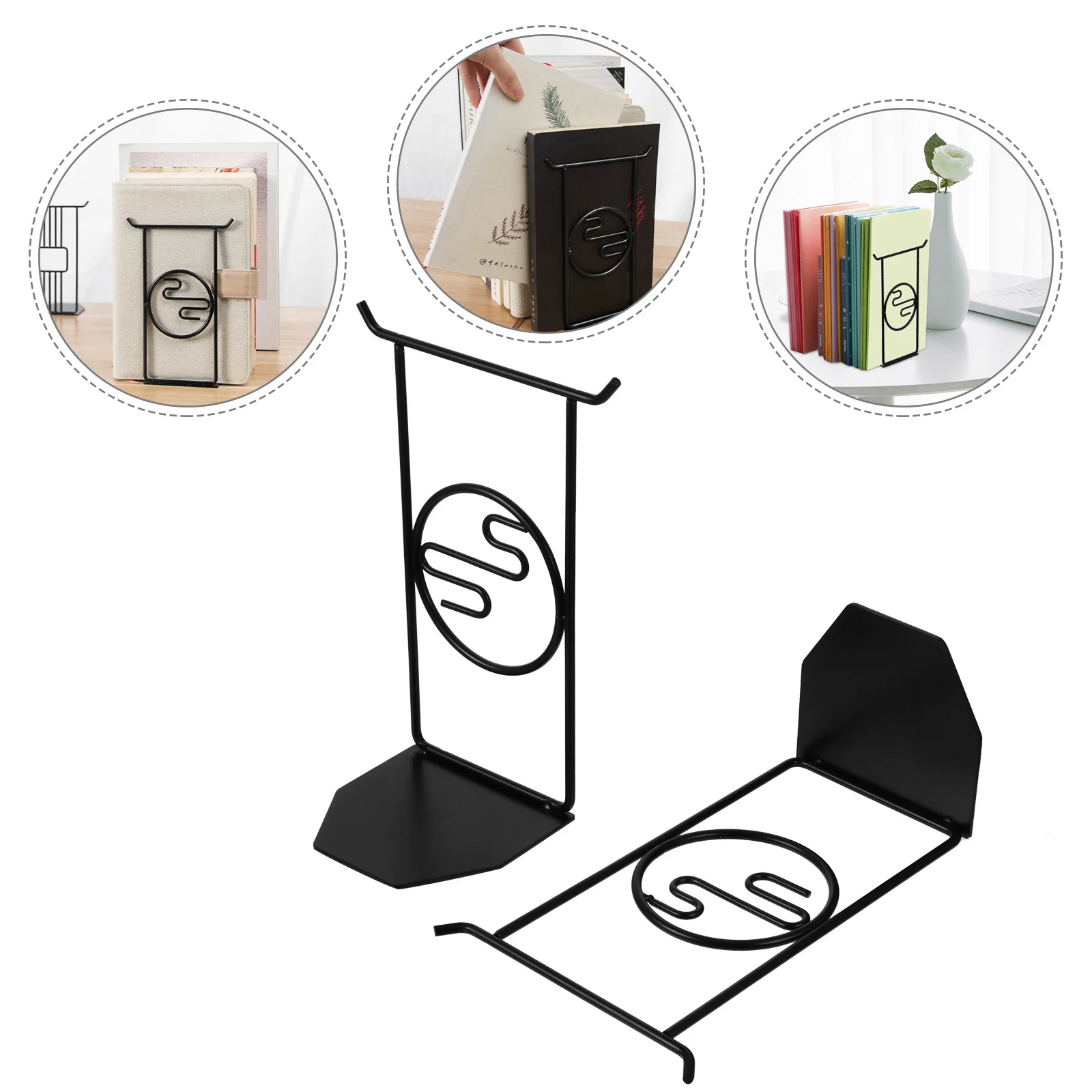 

1 Pair Metal Bookends Heavy Duty Non-Skid Book Organizer For Home Office Library Book Support Rack Stand