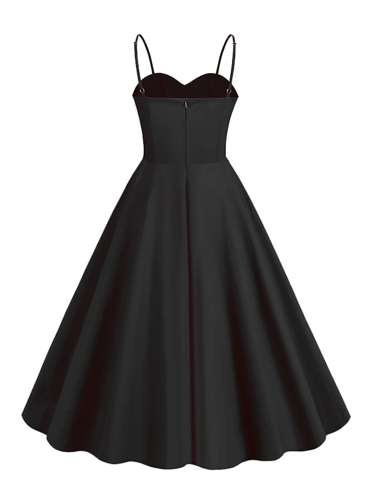 Tonval Sweetheart Neck Spaghetti Strap Double Breasted Long Dress 50s Pinup Vintage Polka Dot Women Party Sexy Dresses