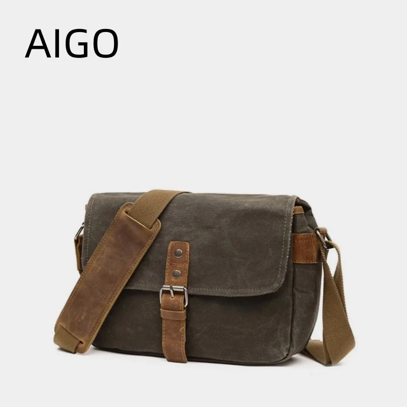 AIGO Retro Waterproof Camera Bag, Pacotes de Fotografia, Dslr Shoulder Sling Case para Sony, Nikon, Canon, Canvas Mini Único Mensageiro