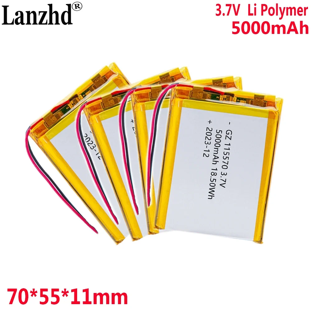 1-15pcs 3.7V Lithium polymer 5000mAh 115570 Soft package battery For equipment electronic equipment Tablet DVD battery