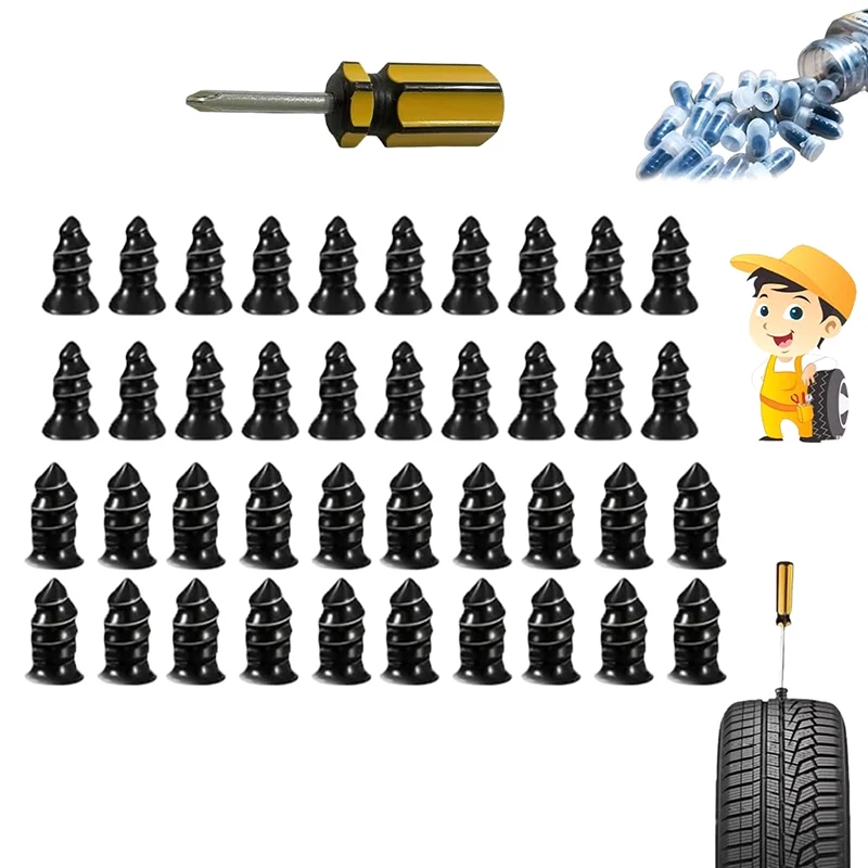 1set Tire Repair Nail Self-Tapping Screw Plastic Nail Soft Rubber Screw With Screwdriver For Car Motorcycle Tire Puncture Repair