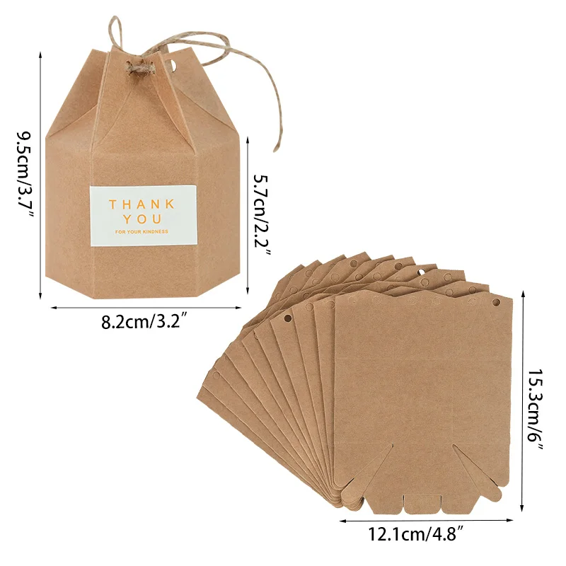 Cajas de papel Kraft con forma hexagonal para dulces, embalaje creativo de recuerdo de boda, para fiesta de cumpleaños, decoración de Baby Shower,