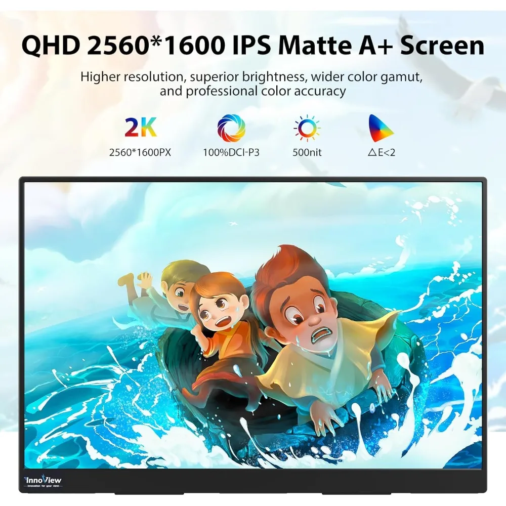 Портативный монитор, 18 ''2K QHD 100% DCI-P3 большой портативный монитор для ноутбука 2560x1600 500 Nits IPS Eye Care