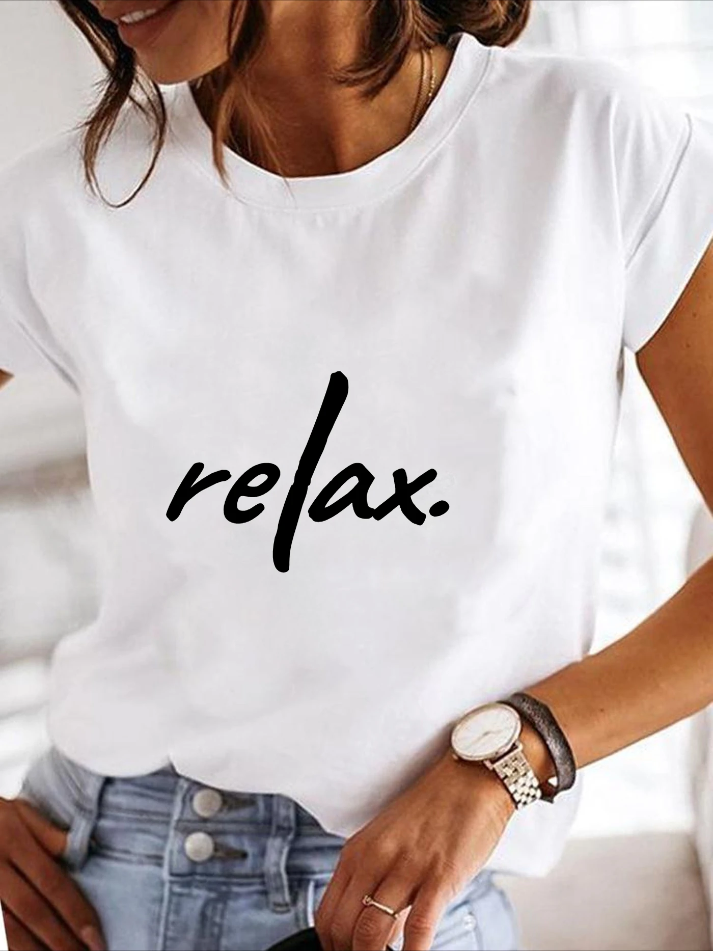 

2025 Summer New Women's Style Creative Printed Letter Short Sleeve Comfortable Loose Suitable for Good Friends as Gifts