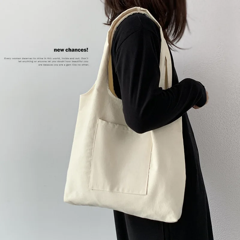 Soft Draw Canvas Bags Large Capacity Shopping Bag Tote Pouch Grocery Reusable Portable Shoulder Handbag for Travel